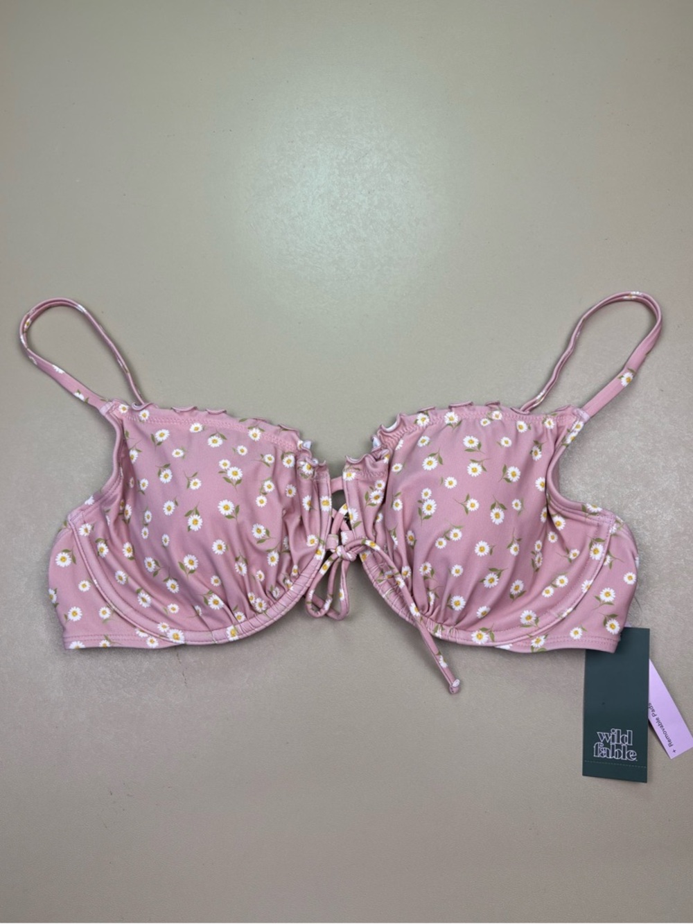 Wild Fable Bikini Top XL Pink Daisy Floral Tie Front Underwire NWT